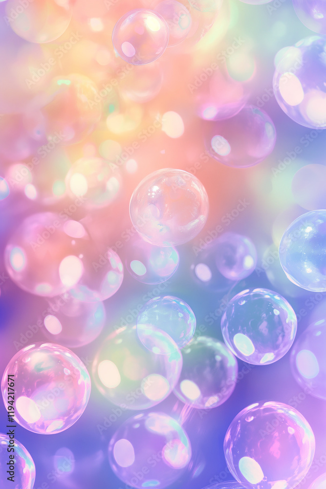 Poster rainbow soap bubbles floating on a colorful background