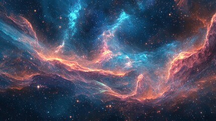 Obraz premium Cosmic Nebula: A Celestial Tapestry of Orange and Blue