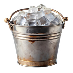 Old grungy bucket full ice cube