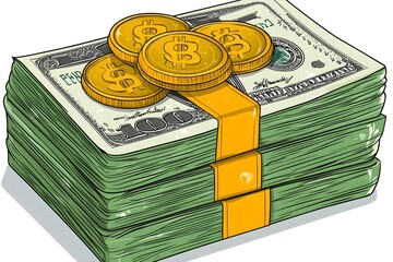 Bundle of dollar banknotes. Money stack in realistic cartoon style. Business and finance design element
