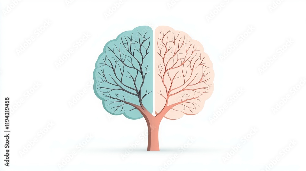 Aufkleber a stylized brain illustration split into two colors, representing different cognitive functions.
