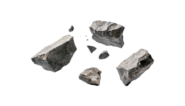 few broken rocks flying in the air png