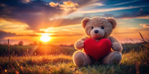 Fototapeta premium Long Exposure Sunset Teddy Bear Valentine's Day Romantic Heart Love
