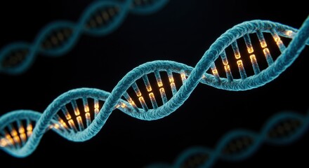 Glowing dna helix strand on black background highlighting genetic science