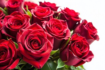 Lush Red Rose Bouquet Close-Up on White Background - Perfect for Valentine's Day, Anniversary, or Romance