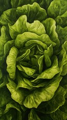 Fototapeta premium Close-up view of vibrant green lettuce leaves, showcasing texture and natural beauty.
