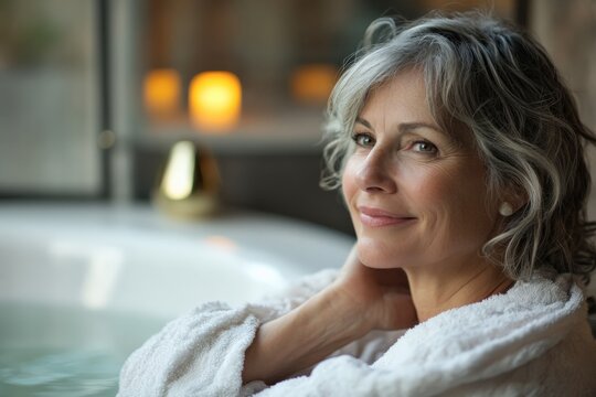 Senior woman relaxing in bathtub enjoying a moment of wellbeing