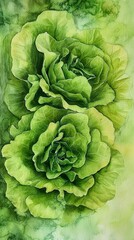 Obraz premium Watercolor Painting of Green Lettuce Leaves