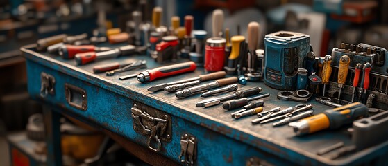 A wellworn toolbox overflowing with a variety of tools and gadgets