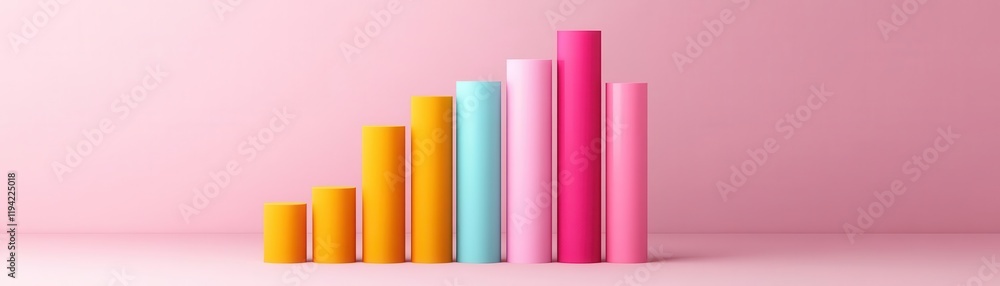 Poster a vibrant arrangement of colorful cylindrical shapes, creating a visually appealing ascending patter