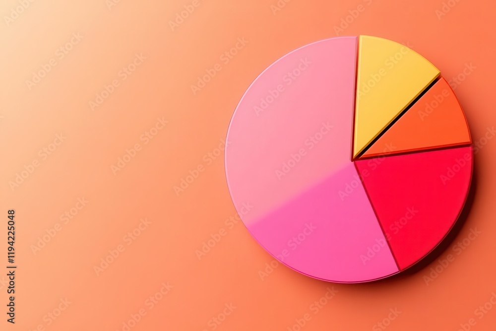 Poster a colorful pie chart with segmented sections against a warm orange background, illustrating data dis