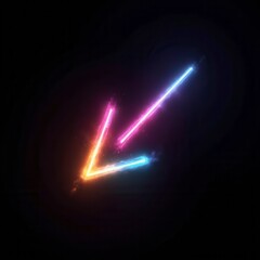 Colorful Arrow Made Of Glowing Light Beams, Pointing Right At The Center On A Black Background