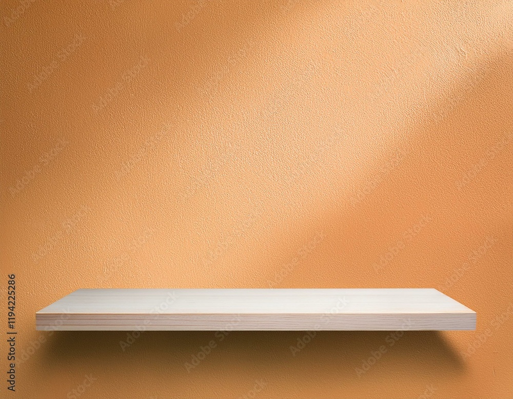 Poster front view of empty shelf on light orange wall background with modern minimal concept. generated ima