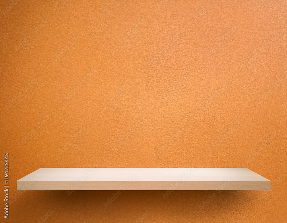 Poster front view of empty shelf on light orange wall background with modern minimal concept. generated ima