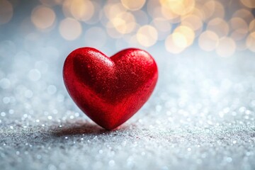 Fototapeta premium Macro Red Heart on White Paper Texture - Romantic Valentine's Day Background