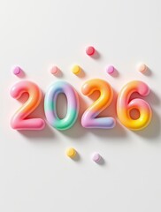 Fototapeta premium Colorful gradient 2026 balloon numbers with vibrant candy accents on white background