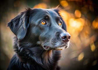 Majestic Black Dog Gazing Pensively to the Side - Portrait Photography