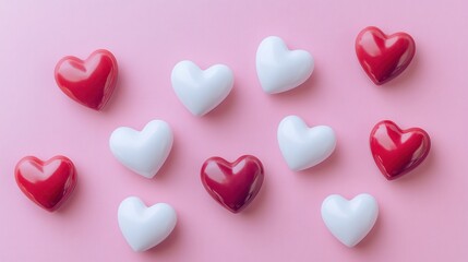 Obraz premium Red and white hearts in a cute Valentine design.
