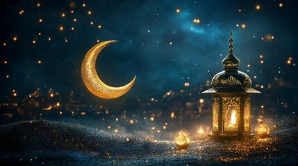 Ramadan crescent moon lantern night celebration