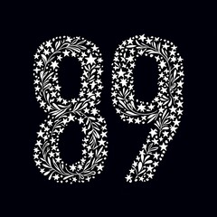 Elegant and Artistic Display of the Number 89 Surrounded by Delicate Star Motifs and Floral Elements on a Dark Background for Stylish Visual Appeal