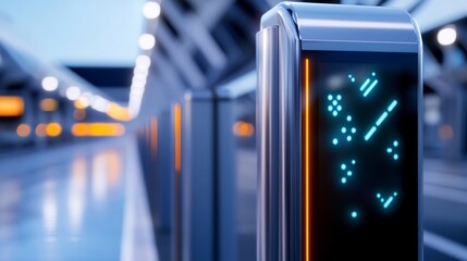 Fototapeta premium Futuristic digital display glows brightly in sleek metallic station. AI Generated