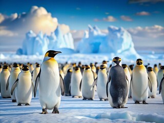 Obraz premium Majestic Emperor Penguins Gathering on Antarctic Weddell Sea Ice - Tilt-Shift Photography