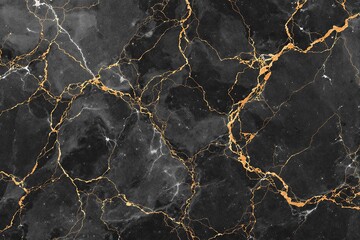 Elegant marble texture featuring intricate golden veining on a dark background, showcasing...