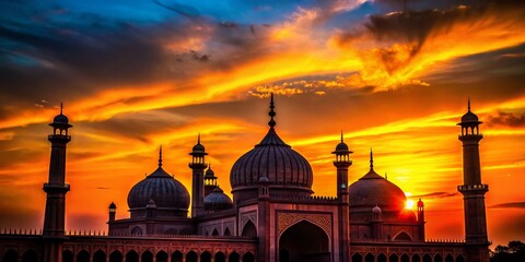Majestic Jama Masjid Silhouette at Sunset, Delhi, India