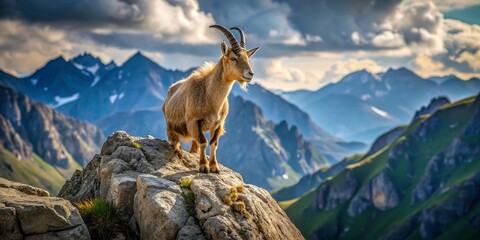 Obraz premium Majestic Mountain Goat on Rocky Peak, Rule of Thirds Composition