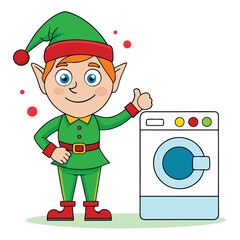 Washing machine advertising banner with realistic washing machine and laundry detergent images with text and clickable button 