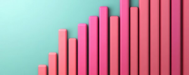 Obraz premium A vibrant graph featuring ascending pink bars against a teal background, symbolizing growth and data trends.
