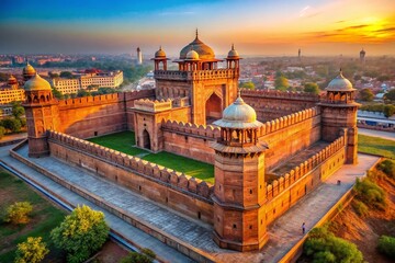 Obraz premium Majestic Red Fort Walls, Delhi, India: Stunning Aerial Drone View