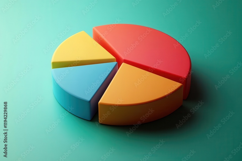 Poster a colorful pie chart on a teal background, showcasing segmented data representation in vibrant color