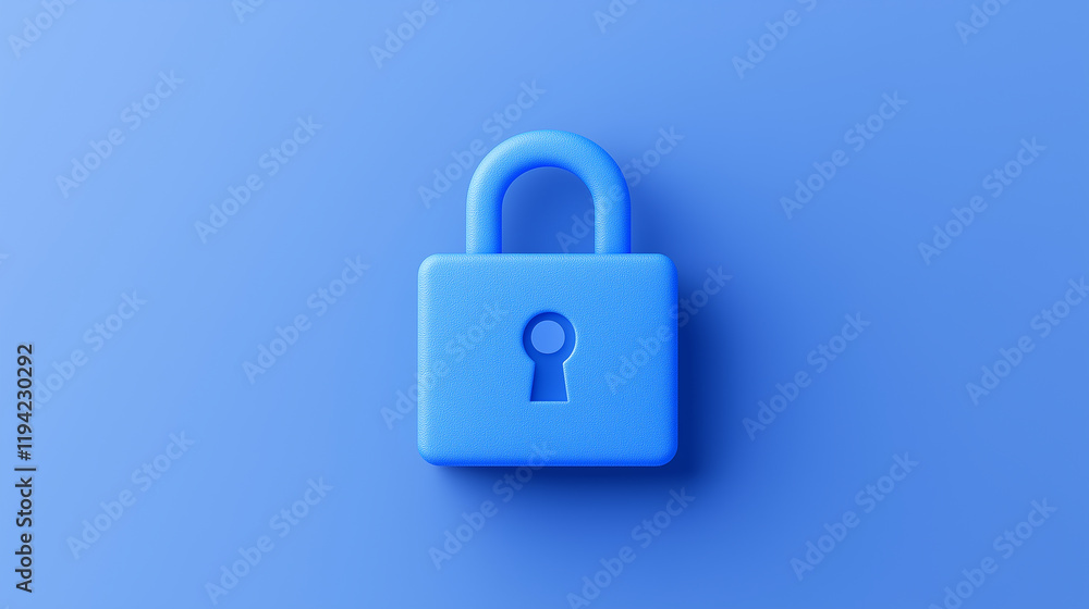 Wall mural 3D blue padlock icon on a vibrant background