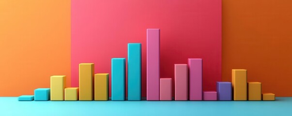 Fototapeta premium A colorful bar graph against vibrant backgrounds, showcasing data visualization in an artistic design.