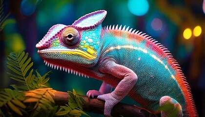 Fototapeta premium chameleon blending into a softly shimmering 
