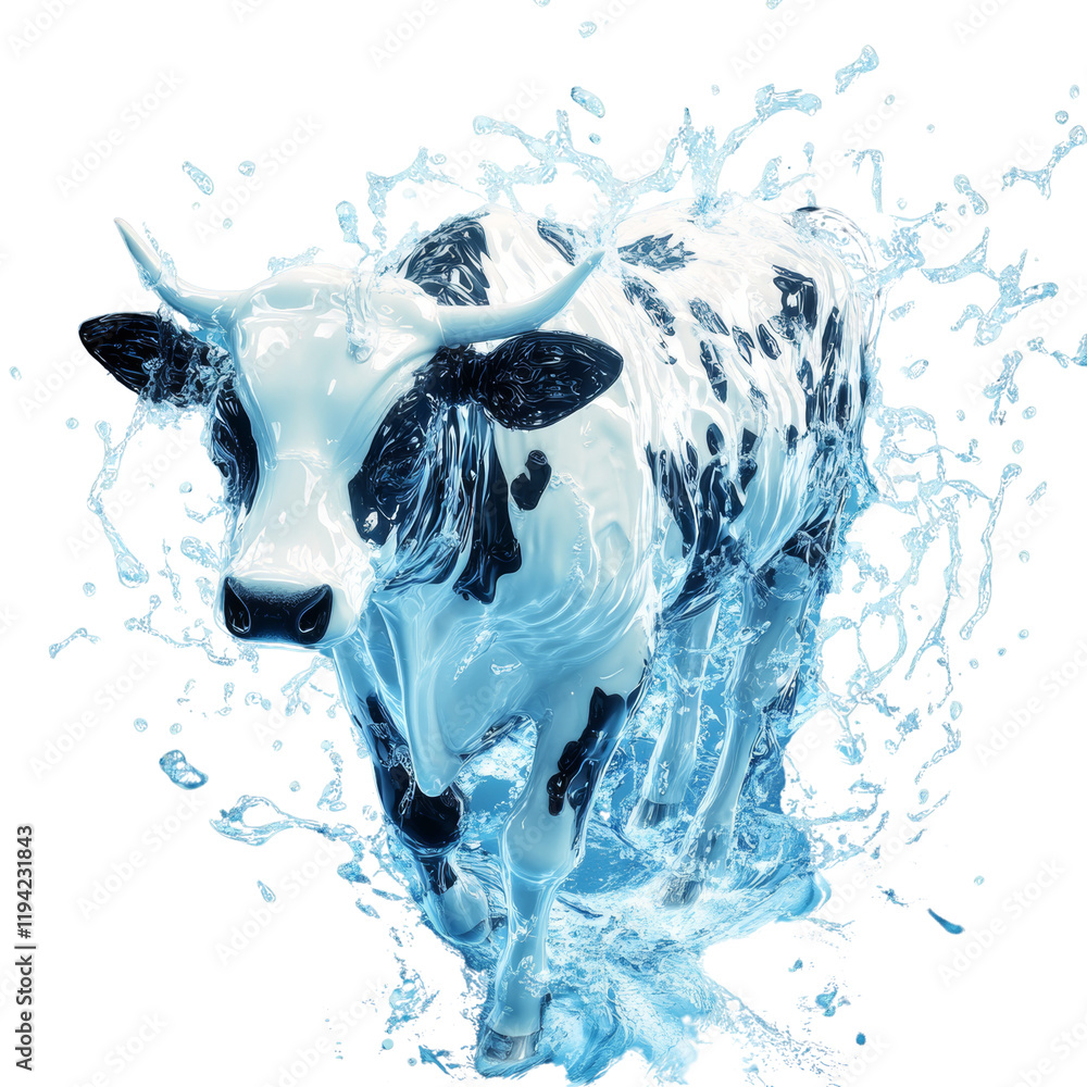 Aufkleber An abstract artistic rendering of a cow's in a dynamic splash of white and blue milk.