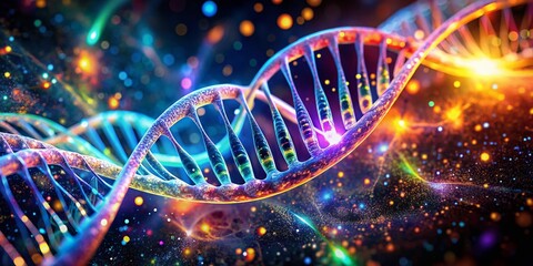 Microscopic DNA Strand Long Exposure, Illuminated Genetic Code, Science Background