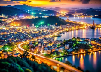 Fototapeta premium Mie Prefecture, Japan Night Cityscape - Illuminated City Points of Interest