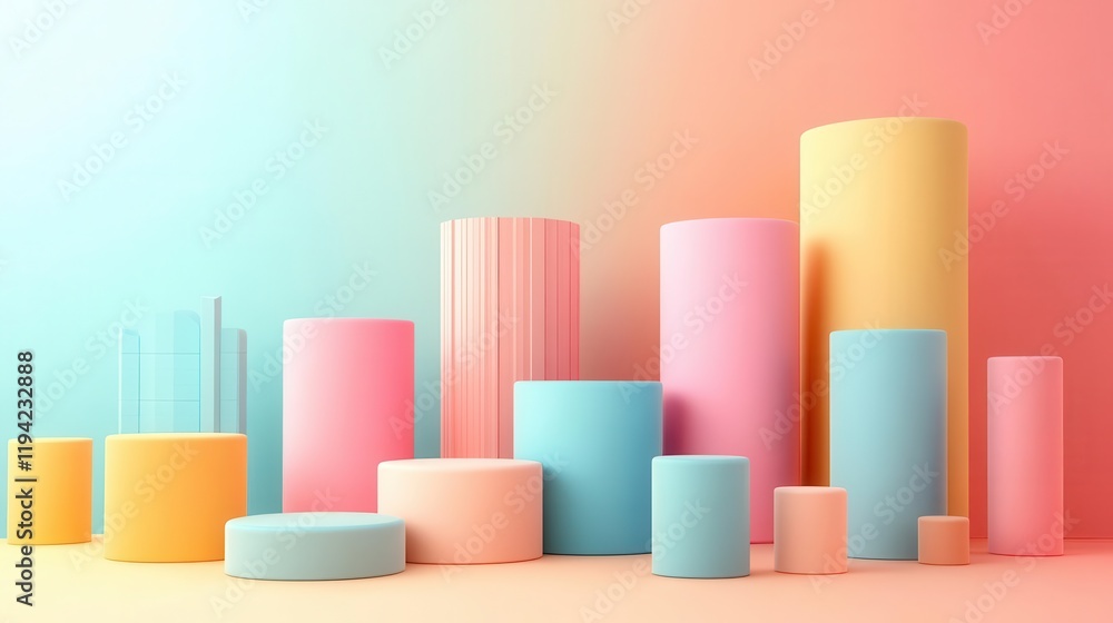 Poster colorful geometric shapes in varying heights and sizes create a playful, modern composition against 
