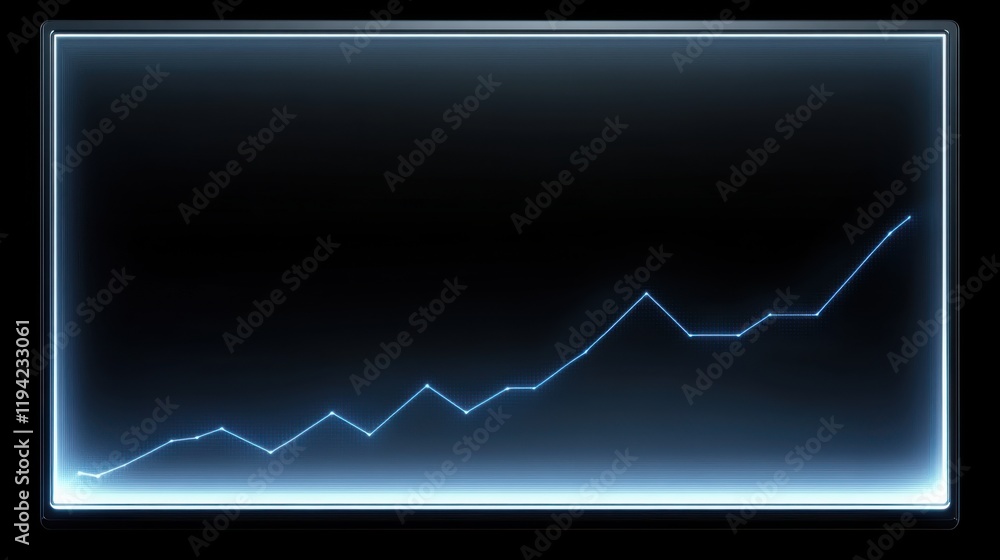 Poster abstract digital line graph illustrating growth trend with neon effect on dark background for busine