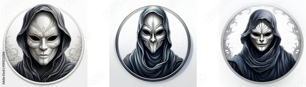 Poster three circular aerial views showcase a mysterious figure cloaked and masked, hinting at hong kong's 