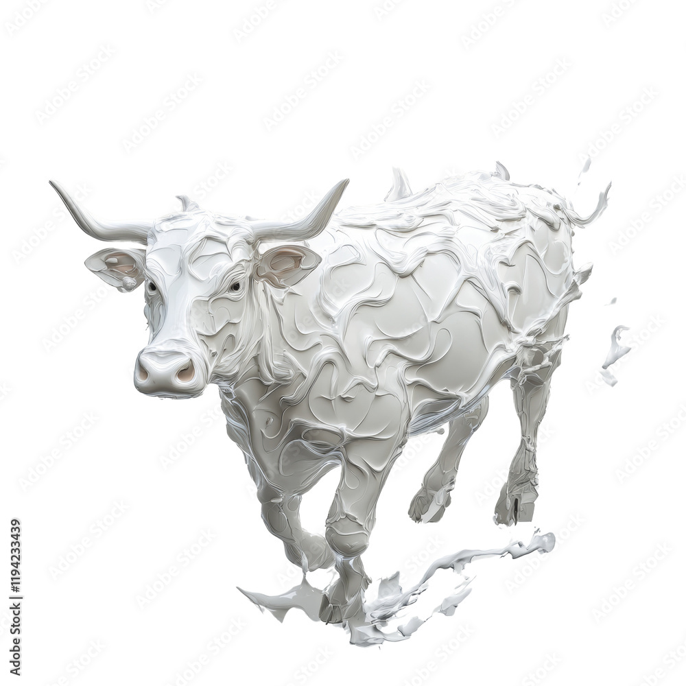 Poster A digital rendering of a white bull running depicted in an impasto style with flowing paint-like textures.
