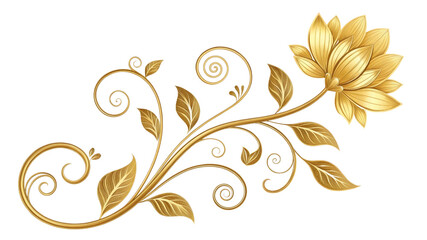 Golden Floral Ornament Swirls, Leaves and Flower, Isolated on Transparent Background, Gold Floral Design, Vector Illustration, Floral design, gold ornament, transparent background