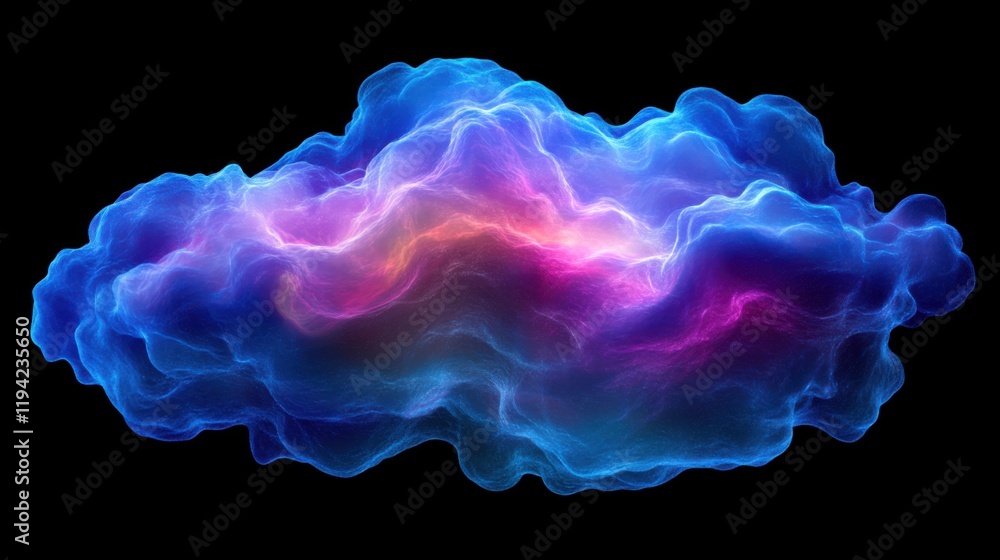 Poster vibrant ethereal cloud with multicolored swirls of light against a dark background symbolizing imagi