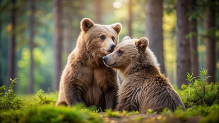 Obraz premium Minimalist Photo: Two Bears Embracing in Peaceful Forest