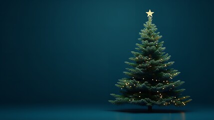 Christmas Tree on a Solid Blue Background 8K Realistic Light