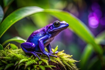 Obraz premium Minimalist Purple Frog in Lush Tropical Rainforest - Stock Photo