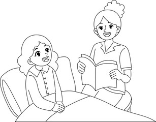 reading book together before sleep printable outline coloring for kid