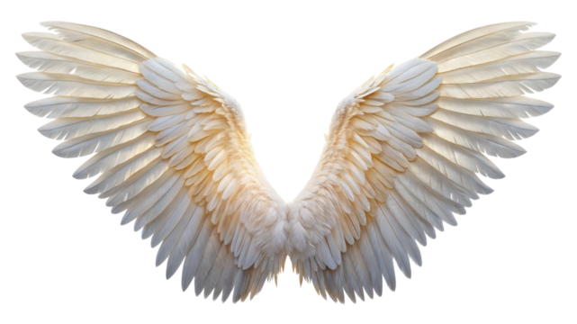 Pair of White Angel Wings, Isolated on Transparent Background, Feathery, Spiritual, Design Element, Angel wings, Spiritual, Design